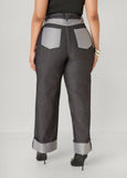 Cuffed Two Tone Straight Leg Jeans