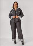 Cuffed Two Tone Straight Leg Jeans