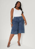 Pintucked Stonewash Denim Capris