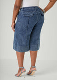 Pintucked Stonewash Denim Capris