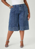 Pintucked Stonewash Denim Capris