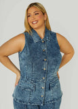 Plus Size Denim Vest Plus Size Stonewash Denim Plus Size Two Piece Set