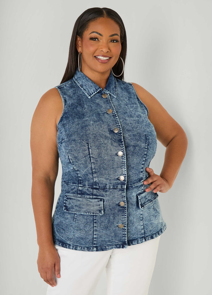 Stonewash Denim Vest – Ashley Stewart