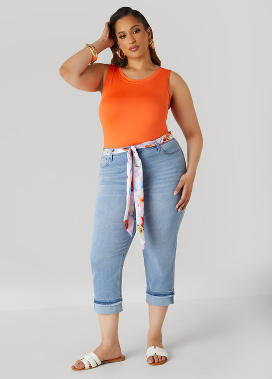 Scarf Belt Denim Capris