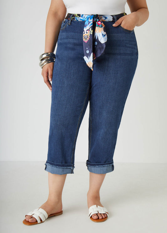 Scarf Belt Stretch Denim Capris