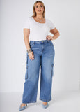 Mid Rise Stretch Denim Cargo Jeans