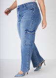 Mid Rise Stretch Denim Cargo Jeans