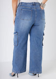Mid Rise Stretch Denim Cargo Jeans