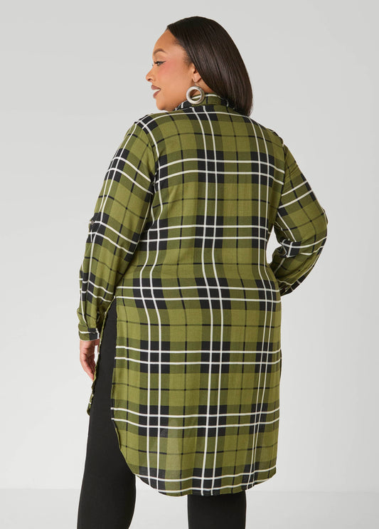 Tie Front Plaid Tunic