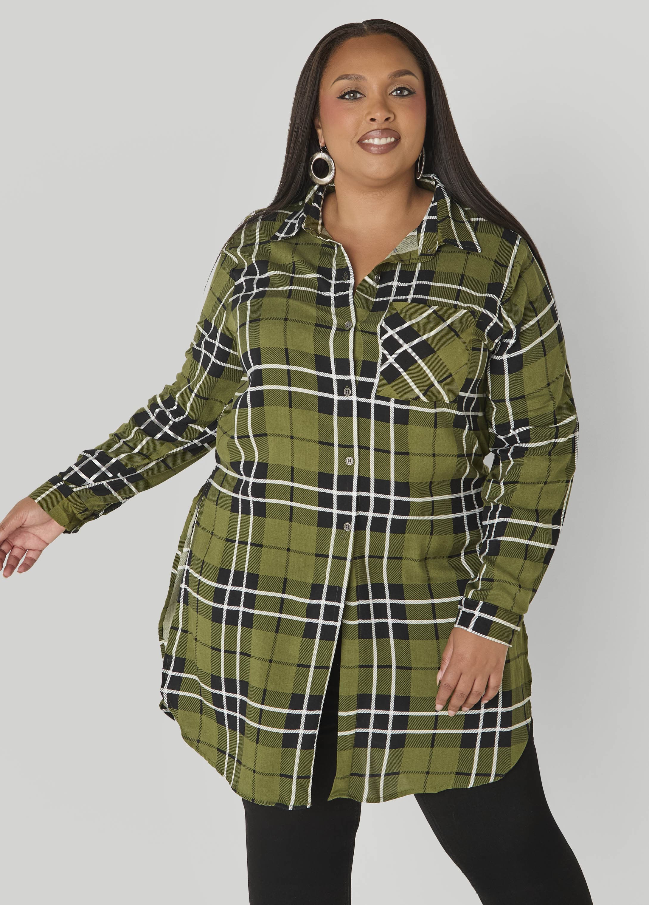 Tie Front Plaid Tunic