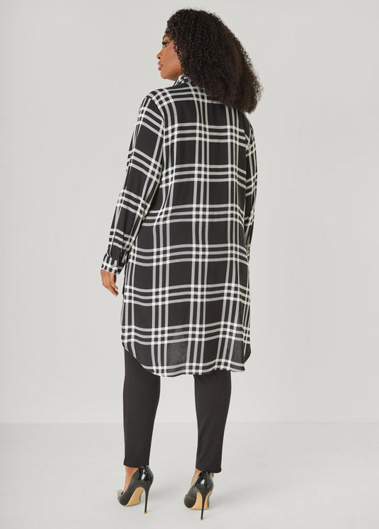 Plaid Tie Front Tunic