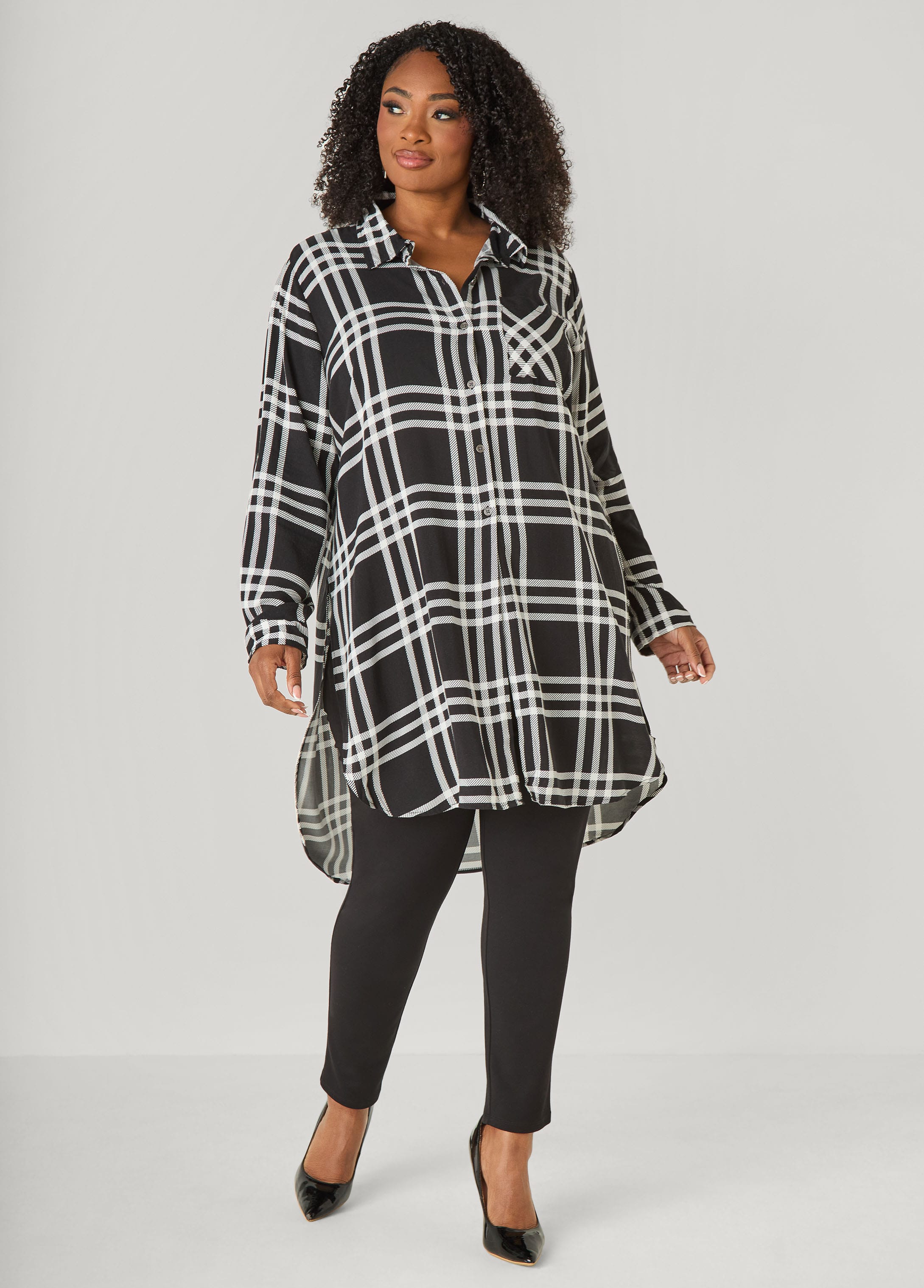 Plaid Tie Front Tunic