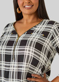 Zip Front Plaid Top