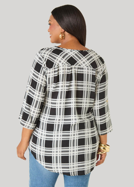 Zip Front Plaid Top
