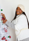 Plus Size White Collared Shirt Textured Holiday Rhinestone Top