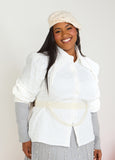 Plus Size White Collared Shirt Textured Holiday Rhinestone Top