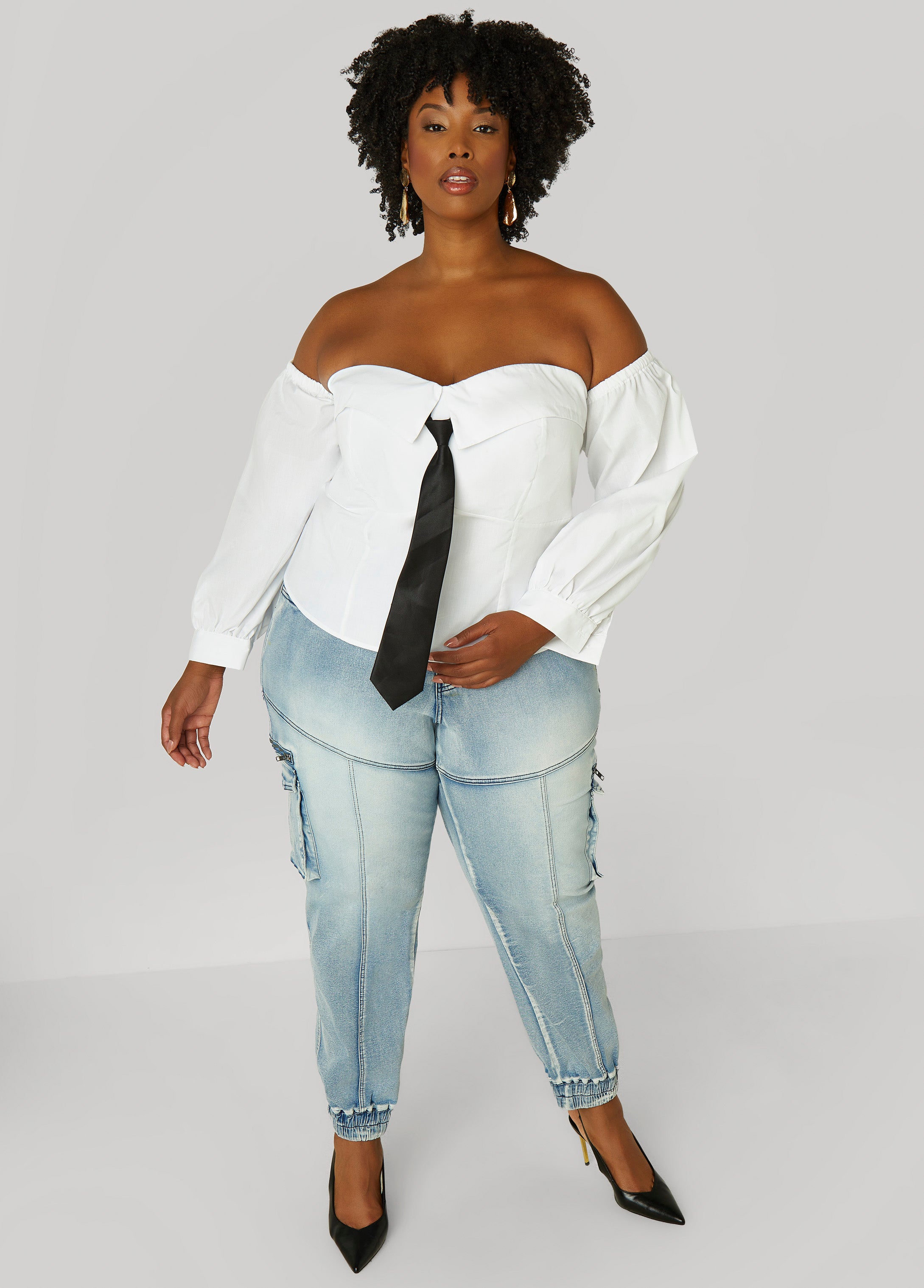 Off The Shoulder Tie Detailed Shirt
