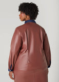 Denim Trimmed Faux Leather Shirt