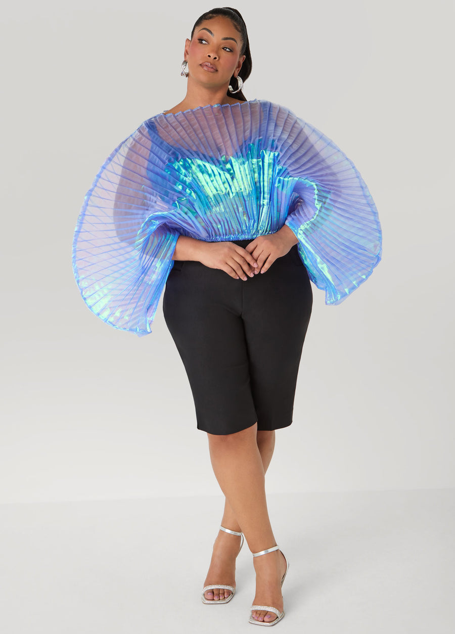 Iridescent Pleated Organza Top