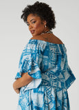 Off The Shoulder Denim Print Top