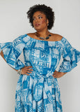 Plus Size Off The Shoulder Denim Print Top