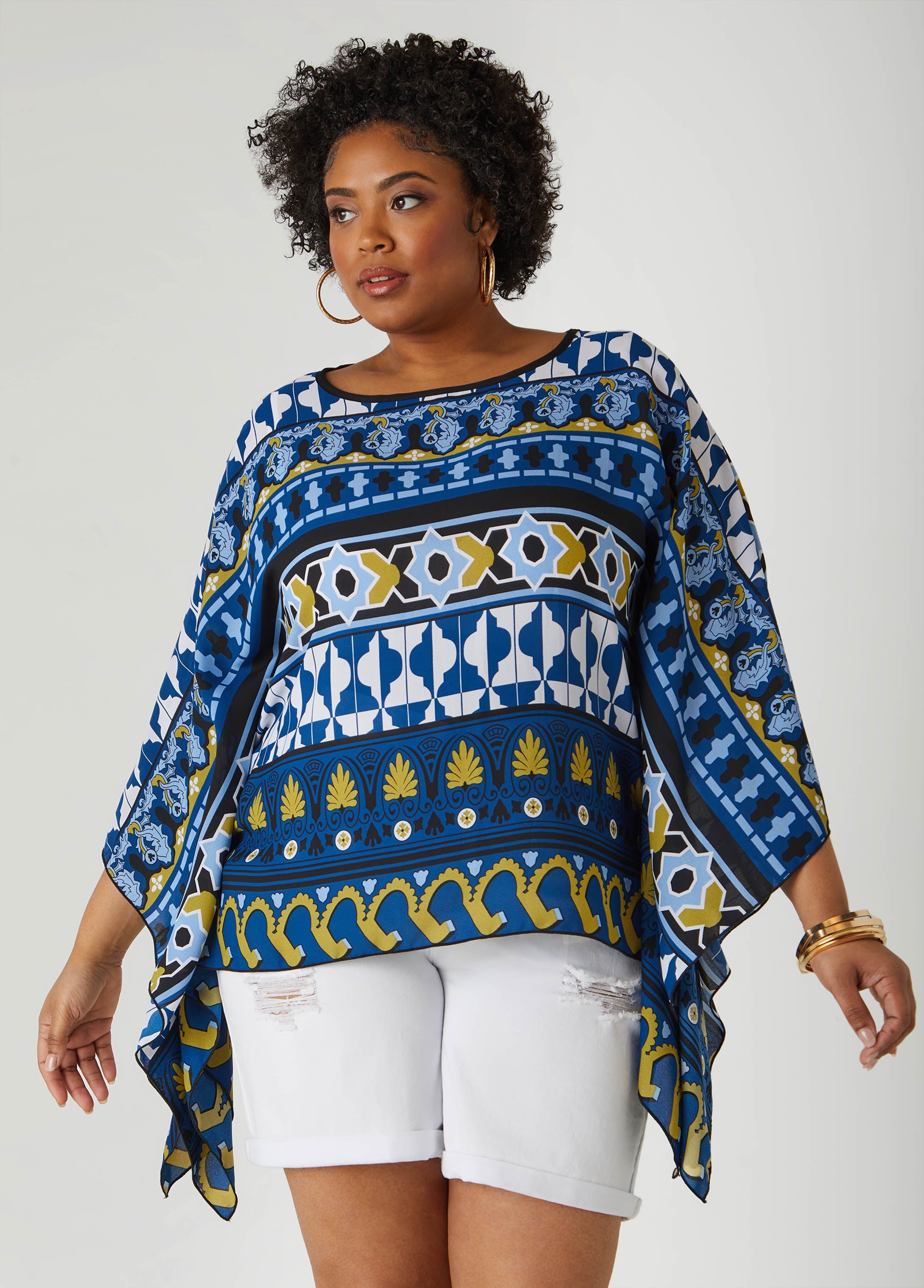 Plus Size print tunic plus size summer poncho plus size vacation top