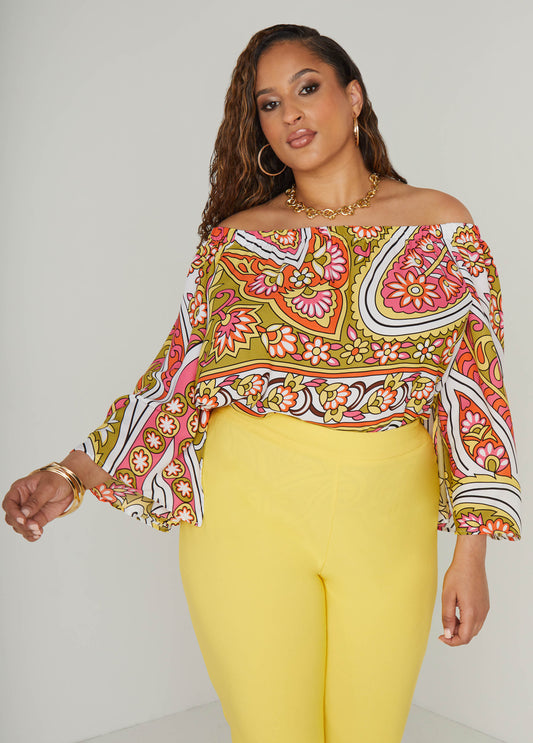 Plus Size Off The Shoulder Paisley Blouse