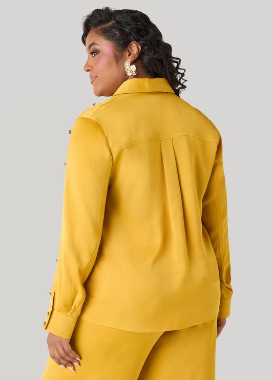 Button Embellished Satin Shirt