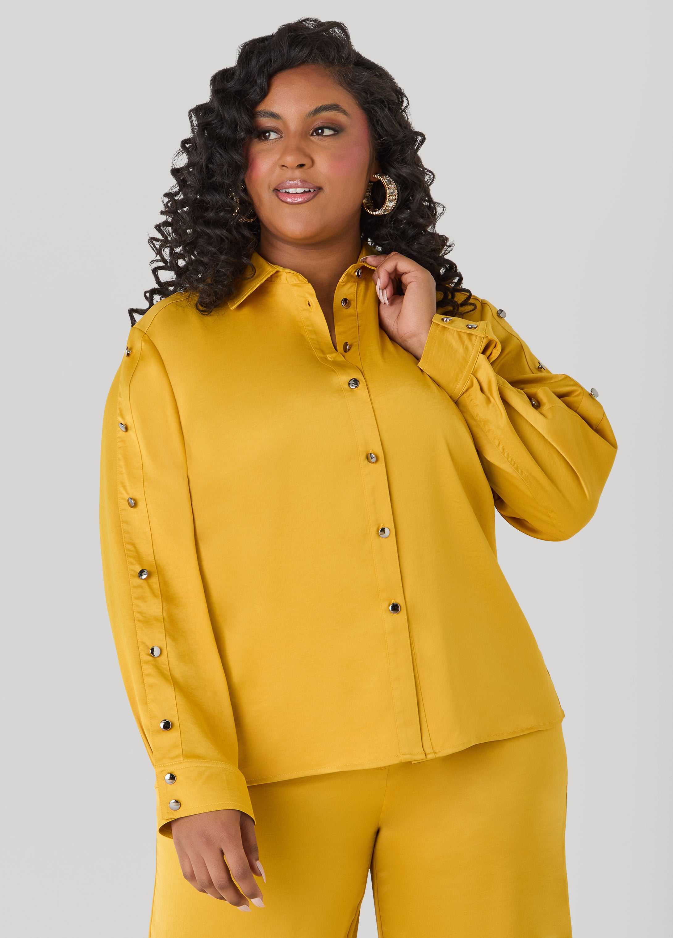 Button Embellished Satin Shirt