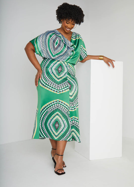 Plus Size circle print satin blouse plus size fashion tops two piece set