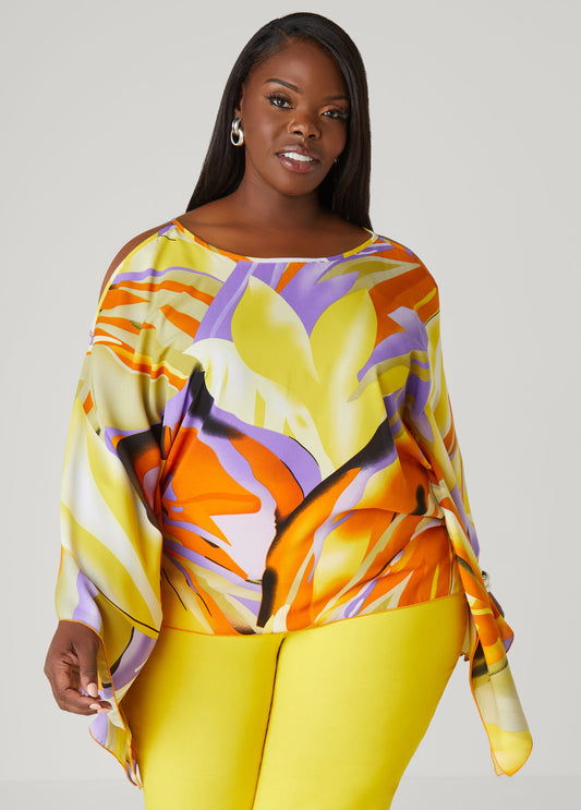Plus Size Cold Shoulder Floral Blouse