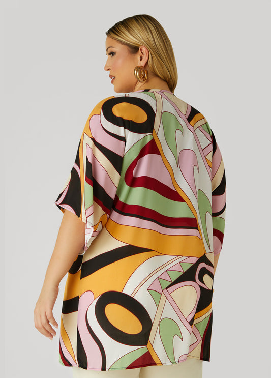 Geo Print Open Front Kimono