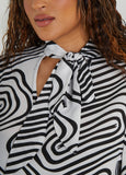 Wavy Print Tie Neck Blouse