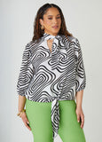 Plus Size Wavy Print Tie Neck Blouse