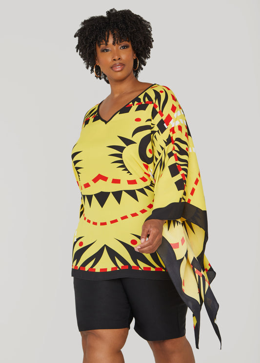 Plus Size Printed V Neck Poncho