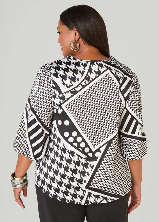 Printed Satin Cowl Neck Blouse