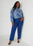 Tie Neck Wavy Print Blouse