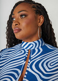 Tie Neck Wavy Print Blouse