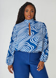 Plus Size Tie Neck Wavy Print Blouse