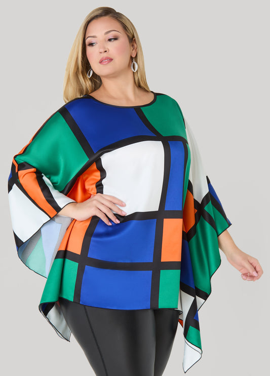 Plus Size Colorblock Satin Blouse