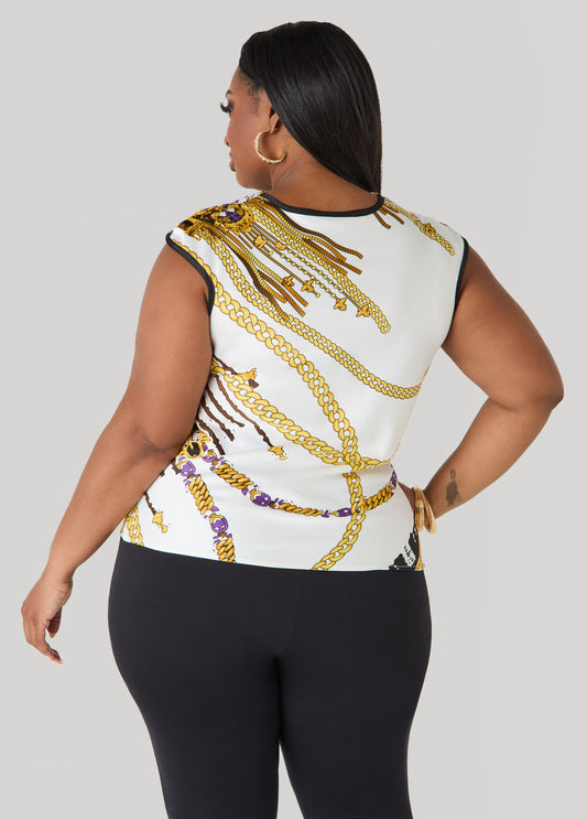 Chain Print Cowl Neck Satin Cami