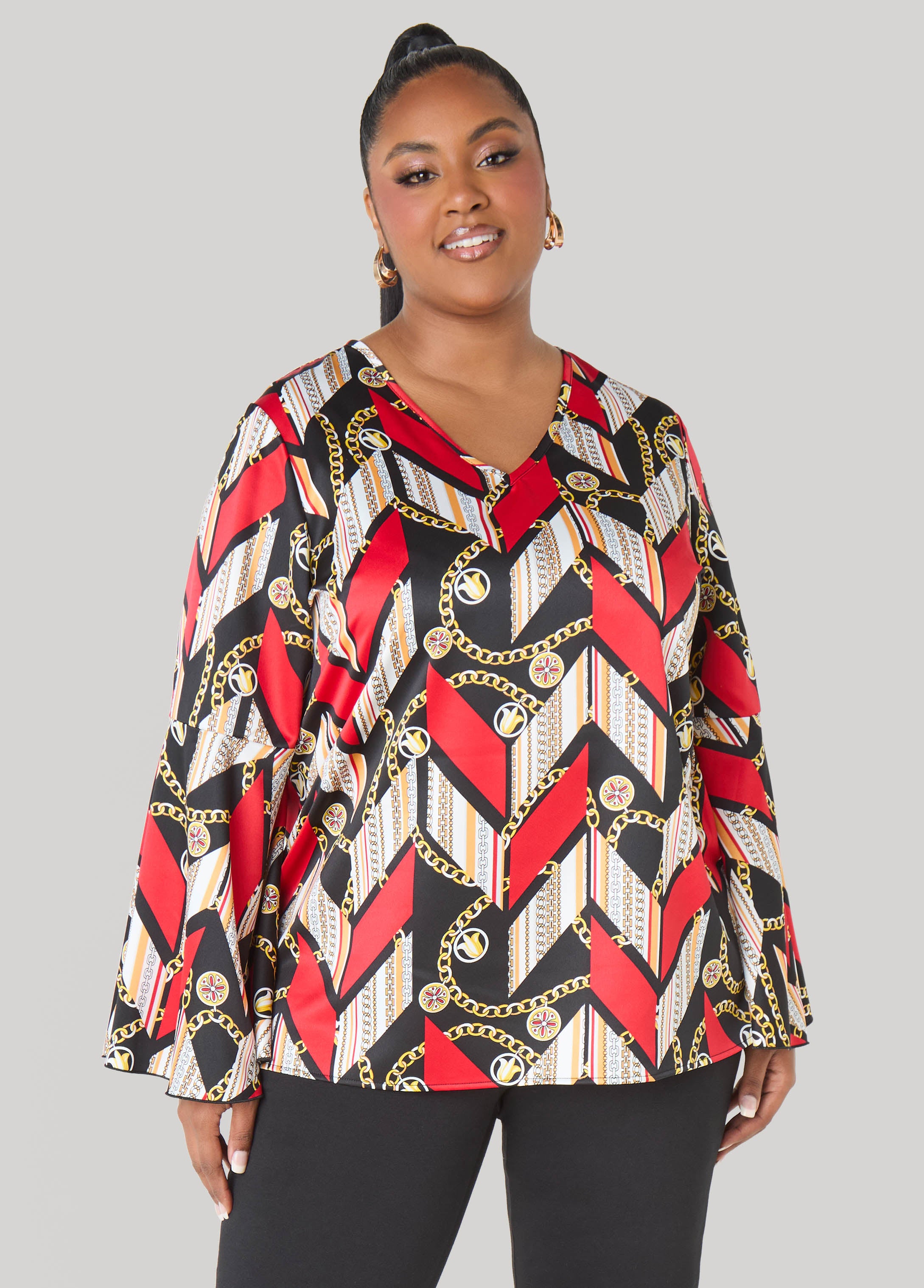 Plus Size Chain Print Satin Blouse