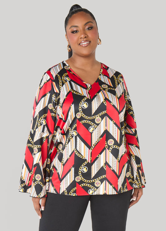 Plus Size Chain Print Satin Blouse