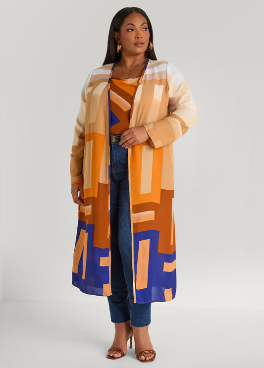 Open Front Geo Print Kimono