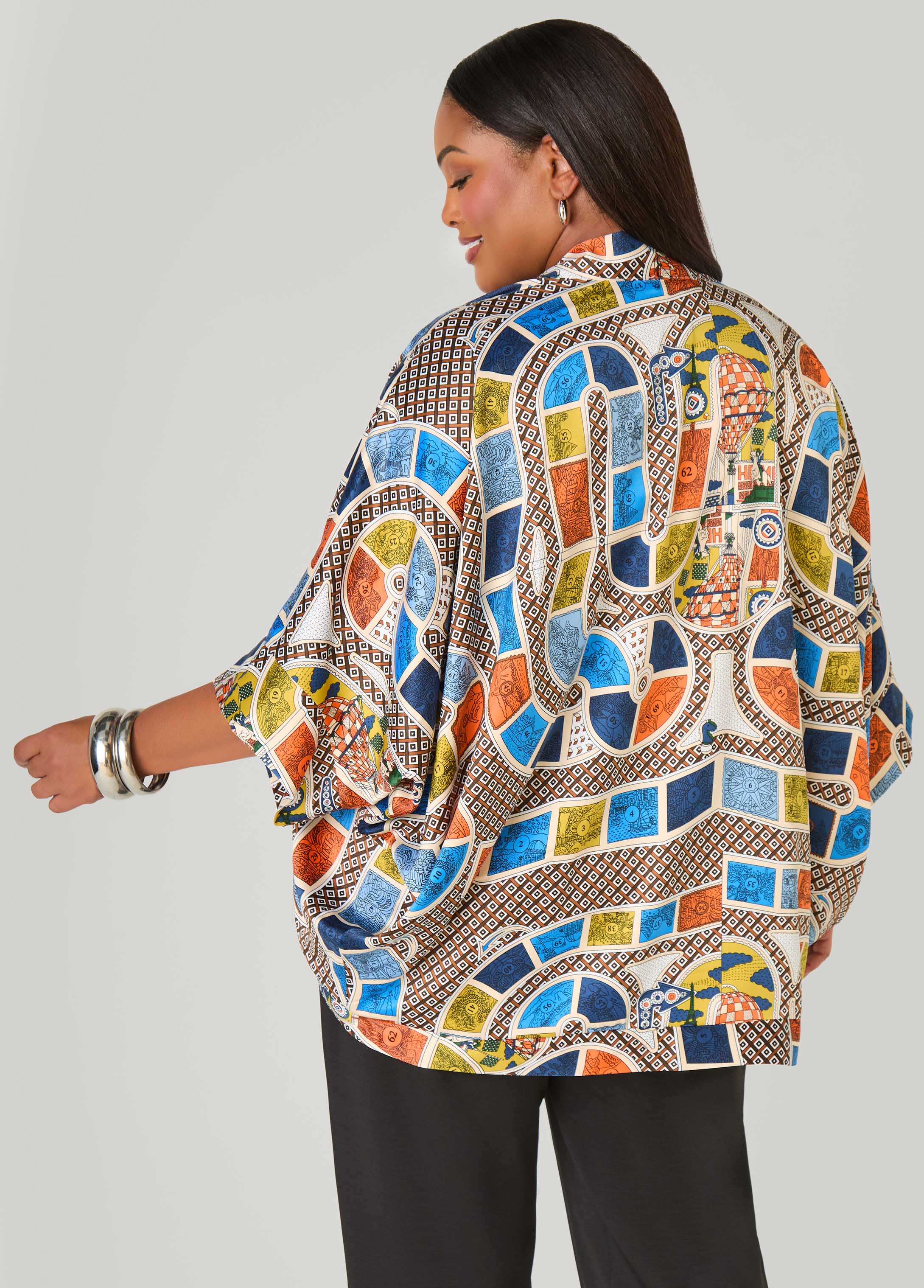 Board Print Satin Kimono