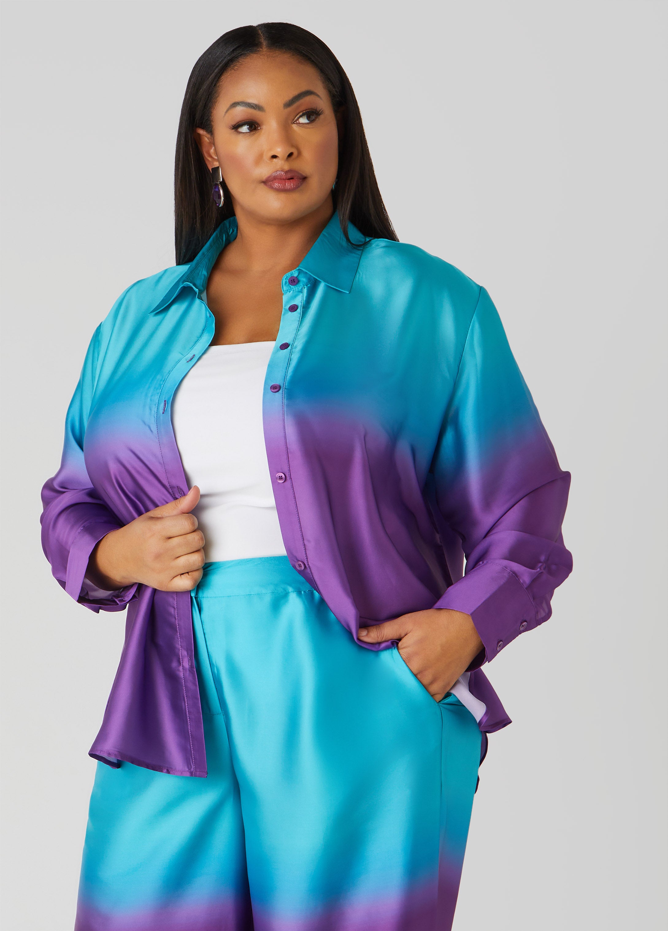 Plus Size Ombre Satin Shirt