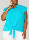 Pleated Tie Front Shirt