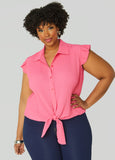 Pleated Tie Front Shirt