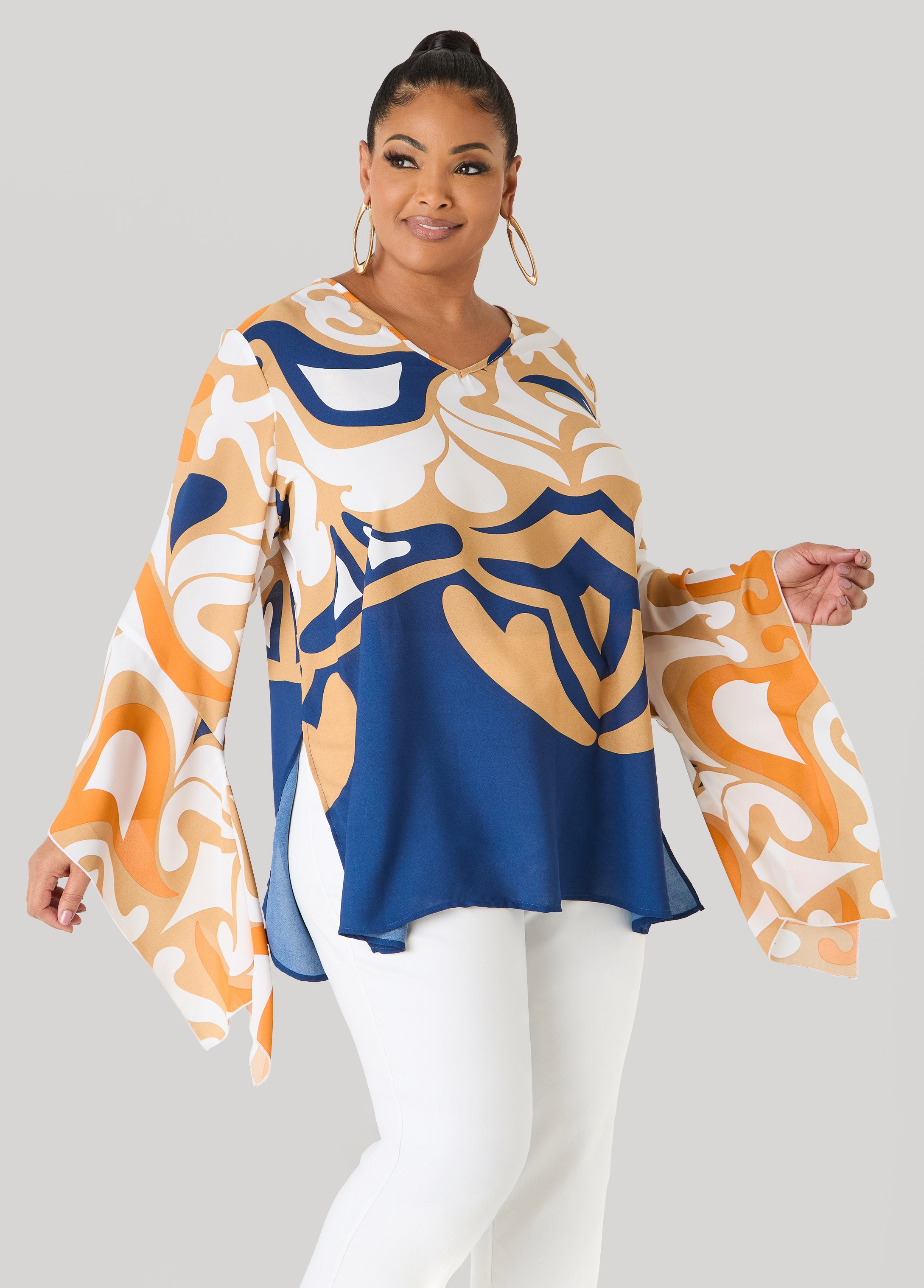 Printed Drama Sleeved Blouse