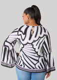 Bell Sleeved Fan Print Blouse
